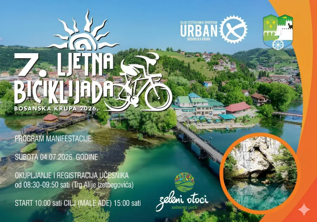 7.„Ljetna biciklijada 2026“ u Bosanskoj Krupi Pozivaju se svi zainteresirani da se prijave na vrijeme i budu dio još jednog lijepog sportskog i rekreativnog druženja u Bosanskoj Krupi.